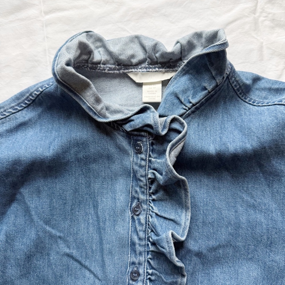 H&M Ruffled Denim Button-Up Shirt - Picture 3 of 5